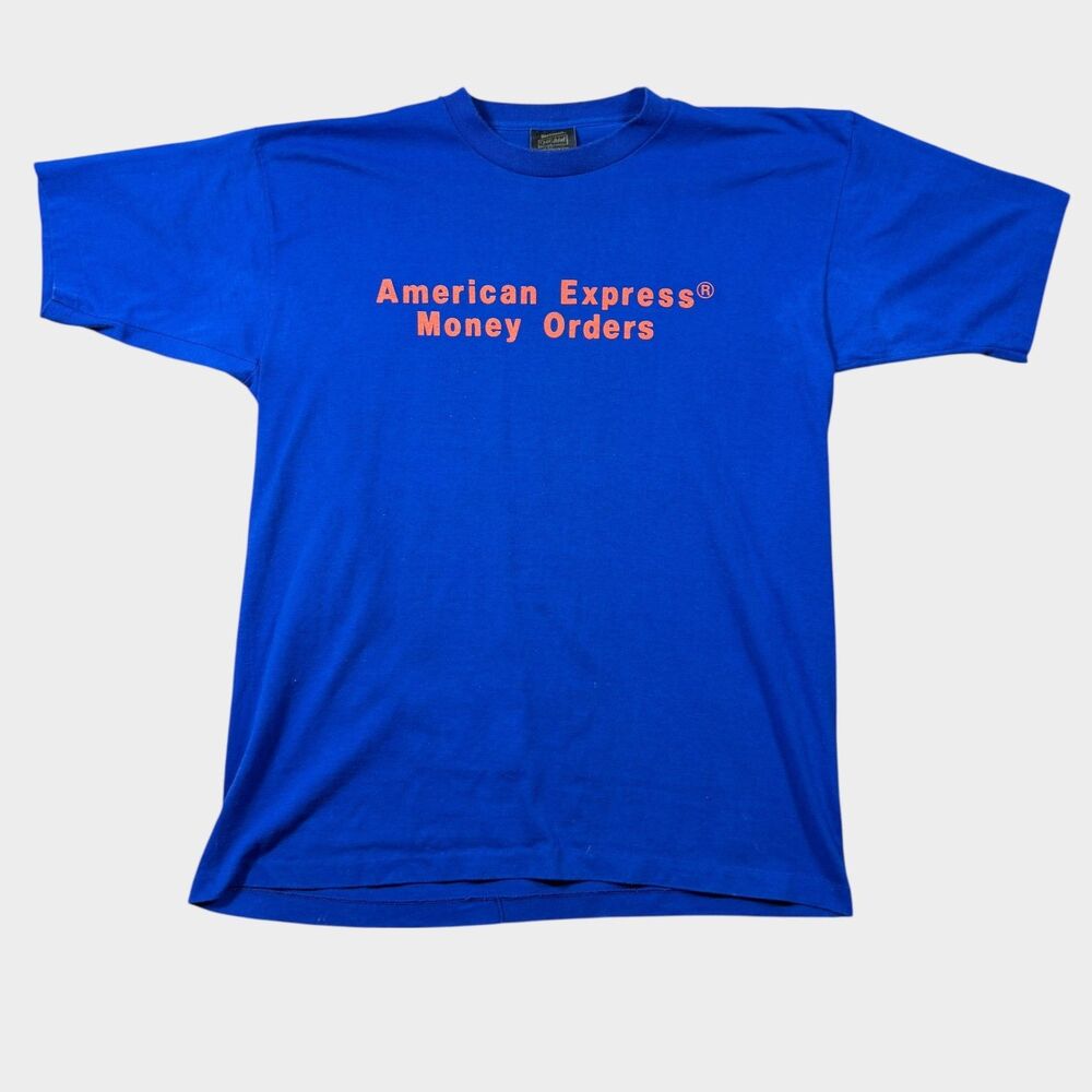 Vintage 80s American Express Money Orders Go Broncos T Shirt XL Healthknit USA